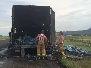 Semitrailer involved in a vehicle fire on northbound I-15 at milepost 28, Kanarravile, Utah, July 3, 2015 | Photo by Carin Miller, St. George News