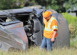 One man is dead and one woman was transported to the hospital via Life Flight after a rollover on northbound Interstate 15 near milepost 88, Iron County, Utah, July 28, 2015 | Photo by Carin Miller, St. George News