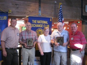 Pictured left to right, Brett Labrum, St. George Exchange Club president; Robert Powell of Southwest Behavioral Health Center; Mae and JC Broadhead; and Mark Loosli, "Proudly We Hail" program chair, St. George, Utah, June 12, 2015 | Photo courtesy of Brian Tenney, St. George News  