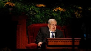 President Boyd K. Packer, of the Quorum of the Twelve Apostles, speaks at the Sunday afternoon session of general conference, Salt Lake City, Utah, April 6, 2014 | Photo courtesy of The Church of Jesus Christ of Latter-day Saints, St. George News