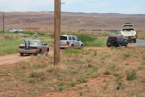 Traffic is rerouted after a car hit a power pole on Sand Hollow Road, taking down the pole and a power line, Hurricane, Utah, July 3, 2015 | Photo by Nataly Burdick, St. George News