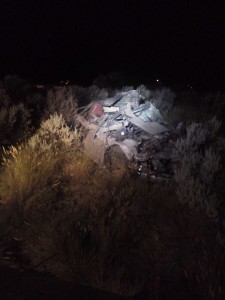 A high speed police pursuit ended in a single-vehicle rollover on Interstate 15 near Summit Exit 71, Iron County, Utah, July 13, 2015 | Photo courtesy of Wayne Hall, St. George News