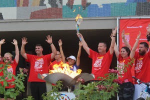 Jazmine Slama and other torch bearers celebrate the lighting of the Flame of Hope and Dixie State University, St. George, Utah, July 3, 2015 | Photo by Nataly Burdick, St. George News