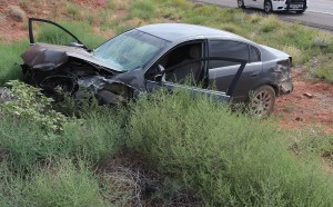 A single-car accident on I-15 sent a local man to the hospital with moderate injuries, Washington, Utah, August 1, 2015 | Photo by Ric Wayman, St. George News