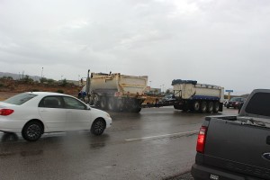 A semi-trailer jackknifed on SR-9 Friday, slowing traffic for over an hour, Hurricane, Utah, August 7, 2015 | Photo by Ric Wayman, St. George News