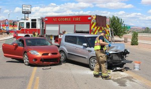 An accident on Histon Drive sent one person to the hospital, St. George, Utah. August 12, 2015 | Photo by Ric Wayman, St. George News