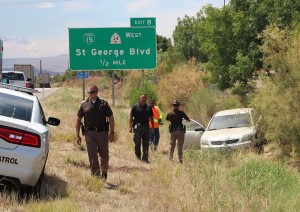 Avoiding a road hazard led to a local woman ending up off the interstate, St. George, Utah, August 13, 2015 | Photo by Ric Wayman, St. George News