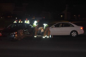 A nighttime accident on Sunset Boulevard blocked westbound traffic but resulted in no injuries, St. George, Utah, August 20, 2015 | Photo by Ric Wayman, St. George News