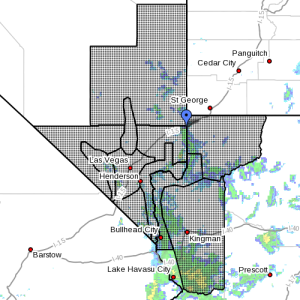 Dots indicate the area subject to the flood watch, Aug.,1, 2015 | Photo courtesy of National Weather Service, St. George News | Click image to enlarge