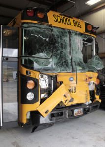 Iron County school bus 948 following a collision, Enoch, Utah, Aug. 26, 2015 | Photo by Carin Miller, St. George News