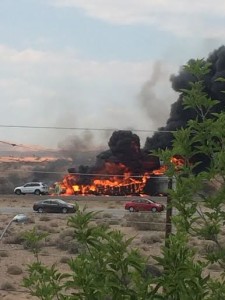 A fatal collision near southbound Interstate 15 Arizona-Nevada State Line has traffic severely backed up, Mohave county, Arizona, Aug. 9, 2015 | Photo courtesy of Sara Anderson, St. George News