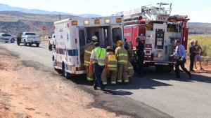 Aftermath of a rollover on 400 South near Old Highway 91. Alcohol is believed to be a contributing factor in the crash that injured the driver and passenger, Ivins, Utah, Aug. 17, 2015 | Photo by Mori Kessler, St. George News