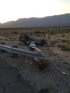 A woman was transported to the hospital after a rollover on northbound Interstate 15 near milepost 5.5, Arizona Strip, Arizona, Aug. 18, 2015 | Photo courtesy of Arizona Department of Public Safety, St. George News