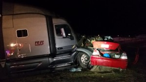 One man is dead after a car-versus-semi collision on northbound I-15 milepost 170 near Fillmore, Millard County, Utah, Aug. 20, 2015 | Photo courtesy of Utah Highway Patrol, St. George News