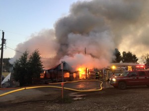 An early morning fire claimed three business buildings in Duck Creek Wednesday, Hot Mam's Pizza & Brew, Duck Creek Village, Utah, September 9, 2015 | Courtesy of Ashley Romero, St. George News