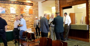 Those attending the ribbon cutting ceremony mingle with one another inside the new DNR Southwest Regional Complex, Cedar City, Utah, Sept. 28, 2015 | Photo by Devan Chavez, St. George News