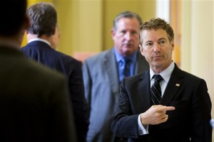 Republican presidential candidate, Sen. Rand Paul, R-Ky. points while talking with visitors on Capitol Hill. A temporary funding measure that would keep the government open past a midnight deadline easily sailed through the Senate on Wednesday and should shortly make its way through a badly divided House and on to President Barack Obama. Paul voted against the spending bill. The vote now goes to the House, Capitol Hill, Washington, Sept. 30, 2015 | AP Photo by Jacquelyn Martin, St. George News 