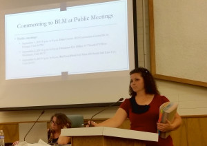 Deputy County Attorney Celeste Maloy speaks to the planning commission Tuesday about the BLM's draft management plans, St. George, Utah, Sept. 8, 2015 | Photo by Julie Applegate, St. George News