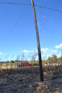 A brush fire badly burned two telephone poles, Enoch, Utah, Sept. 27, 2015 | Photo by Emily Hammer, St. George News