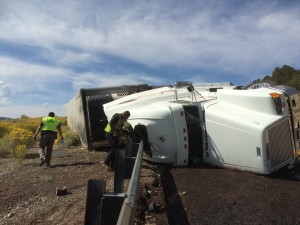 A semitruck rolled after taking a sharp turn on SR-20, Garfield County, Utah, Sept. 13, 2015 | Photo by Emily Hammer, St. George News