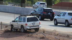 A single car accident at mile marker 8 on I-15 totaled an SUV and damaged 100 feet of cable barrier, St. George, Utah, Sept. 21, 2015 | Photo by Julie Applegate, St. George News
