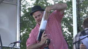 St. George City Mayor, Jon Pike, prepares to blast a shirt into the crowd at the third "George Street Fest on Main," St. George, Utah, Sept. 5, 2015 | Photo by Devan Chavez, St. George News