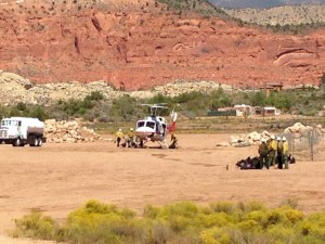 Helicopters do more than just drop water on fire. Silver State Interagency Hotshot Crew is being flown into the Oak Grove Fire by a medium type 2 helicopter, Washington County, Utah, Sept. 11, 2015 | Photo courtesy of the U.S. Forest Service, St. George News