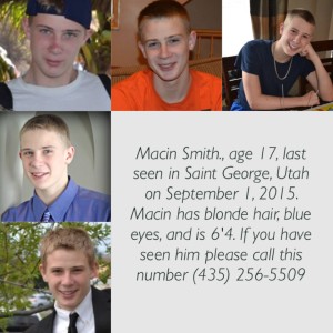 Macin Smith, missing since Tuesday, Sept. 1, 2015, St. George, Utah, undated | Photo courtesy of Tracey Smith, St. George News