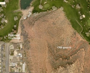 General location of the trail and old quarry. Text added by St. George News | Image courtesy of SGCityMaps, St. George News