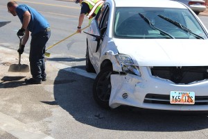 A three car accident by DSU severely damaged two cars and one man was taken to the hospital Thursday afternoon, St. George, Utah, Sept. 24, 2015 | Photo by Ric Wayman, St. George News