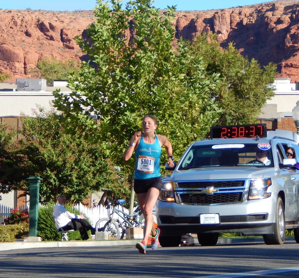 Amber Green, the first place finisher for the women, at the St. George Marathon, St. George, Utah, Oct. 3, 2015 | Photo by Shelly Griffin, St. George News