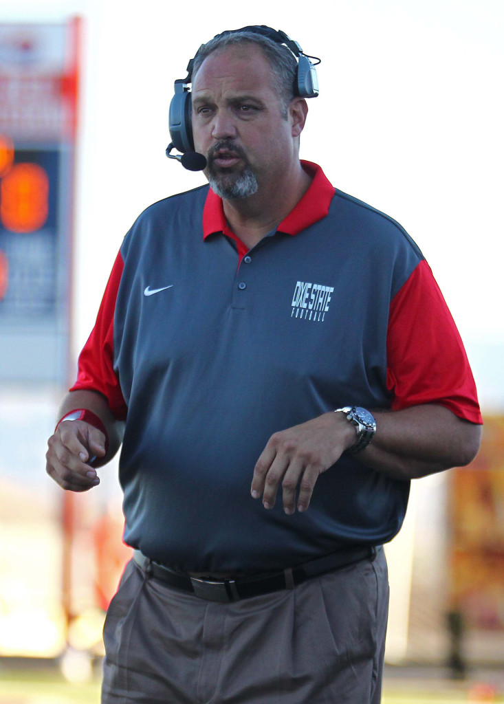 Dixie State head coach Scott Brumfield, Dixie State University vs. Western Oregon University, Football, St. George, Utah, Oct. 2, 2015, | Photo by Robert Hoppie, ASPpix.com, St. George News