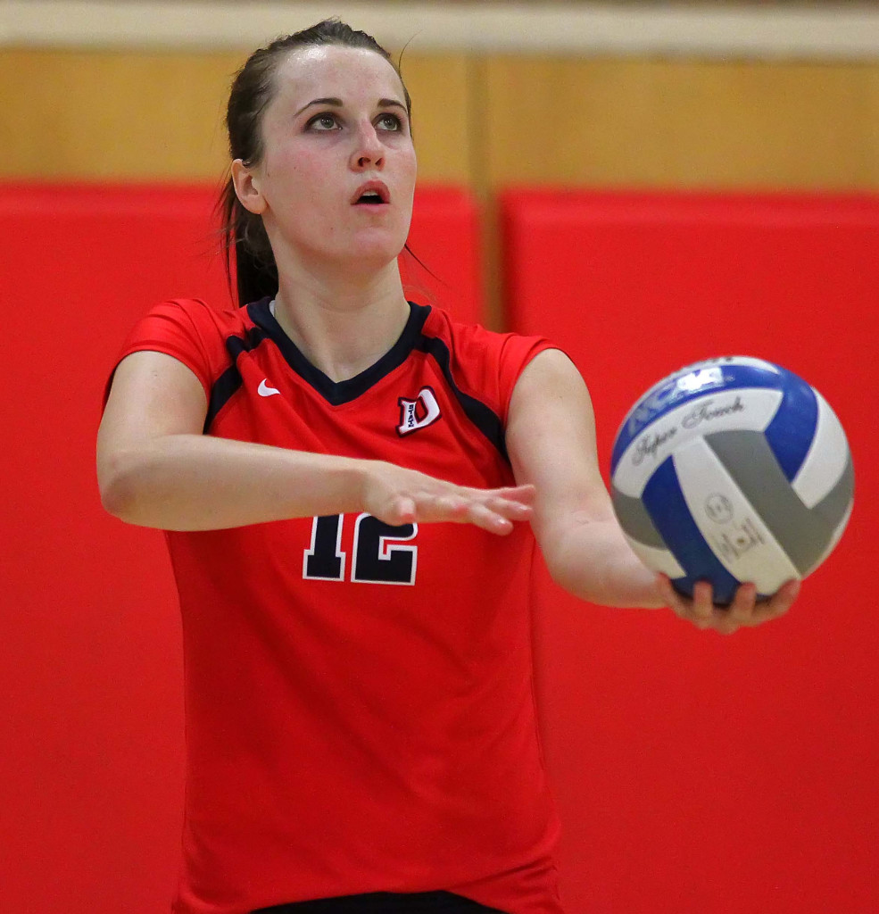 Delayne Daniel (12), Dixie State University vs. Chaminade University, Volleyball, St. George, Utah, Oct. 7, 2015, | Photo by Robert Hoppie, ASPpix.com, St. George News