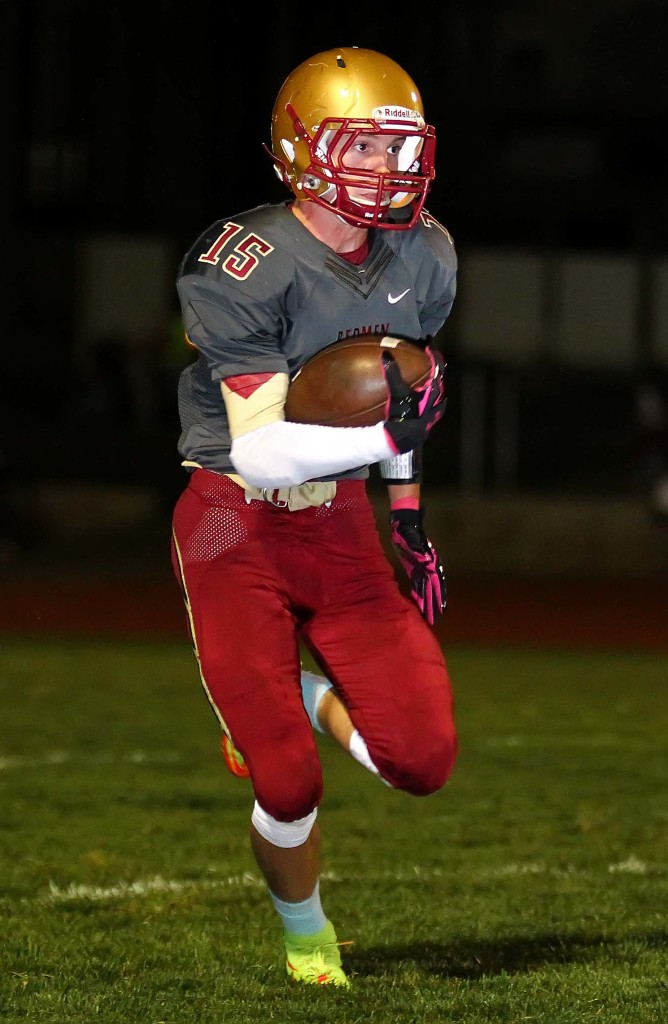 Bodrey Allred (15) returns a punt for Cedar, Cedar vs. Pine View, Football, Cedar City, Utah, Oct. 9, 2015, | Photo by Robert Hoppie, ASPpix.com, St. George News