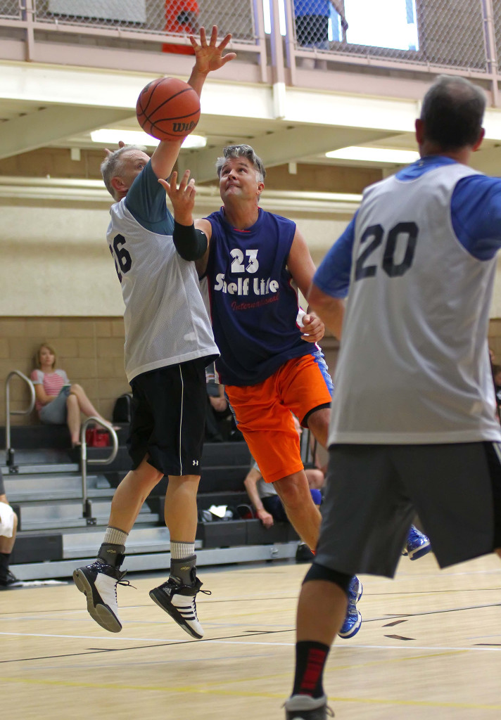 Jerry Finley (23) drives to the hoop for Shelf Life, Huntsman World Senior Games, Men's 3-on-3 basketball, Washington, Utah, Oct. 10, 2015, | Photo by Robert Hoppie, ASPpix.com, St. George News