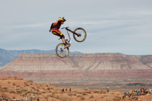 St. George resident and professional mountain biker Logan Bingelli competes in the Red Bull Rampage freeride mountain bike competition, Virgin, Utah, Oct. 16, 2015 | All licensed images are printed with the express permission of Red Bull Media House North America, Inc., Photo by Hollie Reina, St. George News