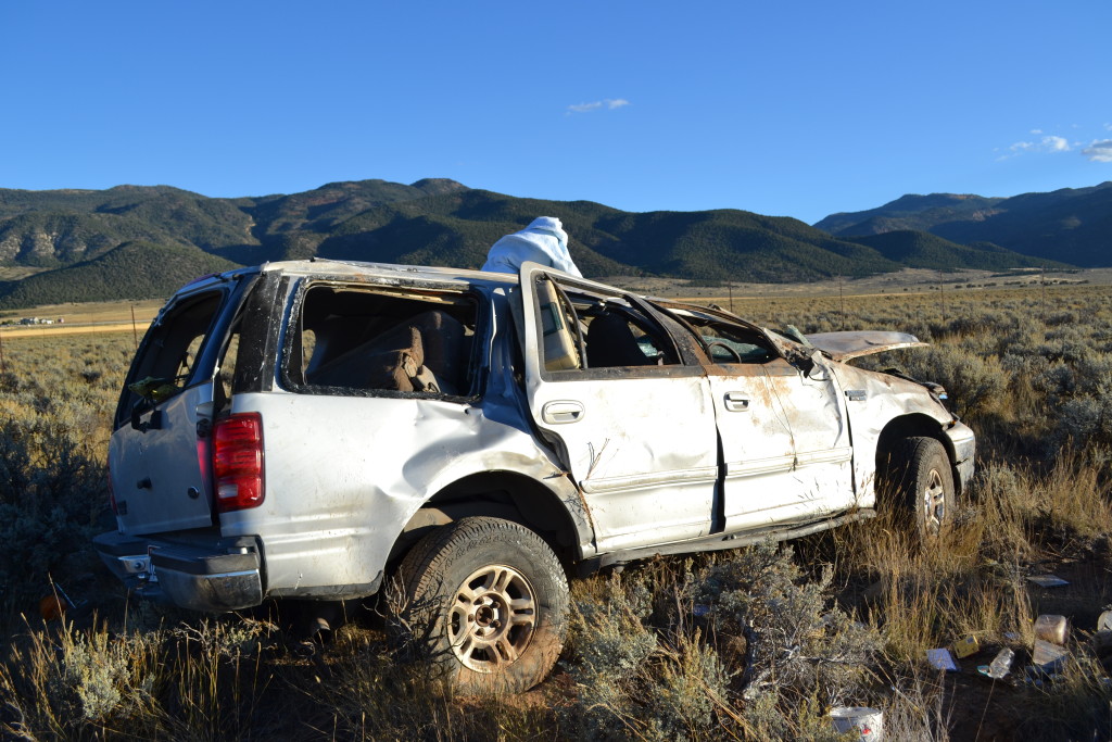 A woman rolled off I-15, totaling her car, Parowan, Utah, Oct. 11, 2015 | Photo by Emily Hammer, St. George News