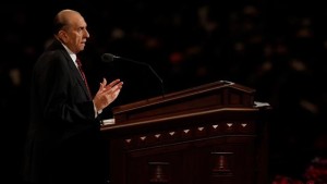 Church of Jesus Christ of Latter-day Saints President Thomas S. Monson speaks at the Sunday morning session of general conference in the Conference Center in Salt Lake City, Utah, October 4, 2015. | Courtesy of Intellectual Reserve, Inc., St. George News