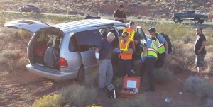 Van crashes at Interstate 15 Exit 16, Washington, Utah, Oct. 1, 2015 | Photo courtesy of Cathy Williams, St. George News