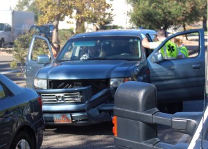 An accident on 200 North Friday morning damaged two vehicles, St. George, Utah, Oct. 9, 2015 | Photo by Ric Wayman, St. George News