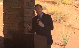 Speaker of the Utah House Gregory Hughes speaking at the dedication for the Red Hills Desert Garden, St. George, Utah , Oct. 7, 2015 | Photo by Mori Kessler, St. George News