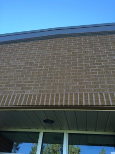 The 90-degree metal trim the workers used to seal off the gap into the building trapped a colony of bats inside, Parowan, Utah, Oct. 10, 2015 | Photo by Devan Chavez, St. George News