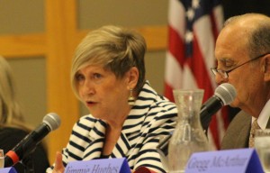 Incumbent Bette Arial speaking at the St. George Area Chamber of Commerce City Council candidate forum, St. George, Utah, Oct. 21, 2015 | Photo by Mori Kessler, St. George News