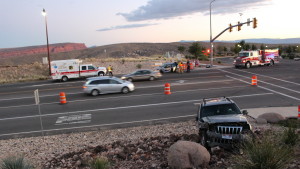 Aftermath of a collision triggered by a U-turn attempt at the intersection of Telegraph Street and Highland Parkway, Washington City, Utah, Oct. 3, 2015 | Photo by Mori Kessler, St. George News