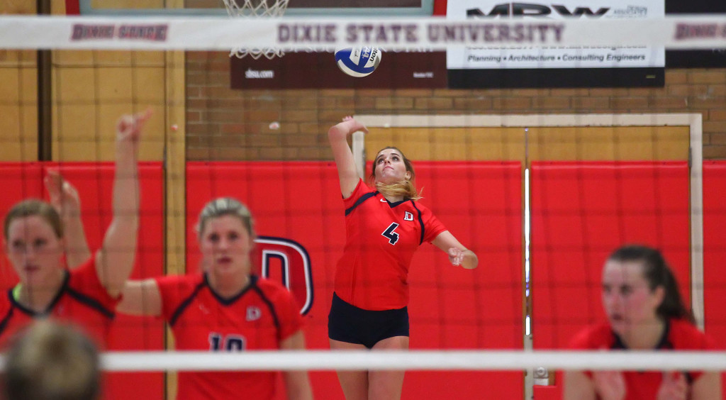 Taylor Duryea (4), Dixie State University vs. Point Loma University, Volleyball, St. George, Utah, Nov. 7th, 2015, | Photo by Robert Hoppie, ASPpix.com, St. George News