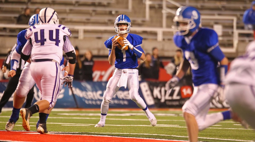 Dixie's Zak Harrah (1), Dixie vs. Tooele, 3AA Football Semifinals, Salt Lake City, Utah, Nov. 13th, 2015, | Photo by Robert Hoppie, ASPpix.com, St. George News