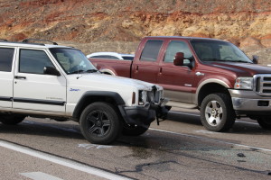 Jeep suffers front-end damage after collision in Hurricane, Utah, Nov. 10, 2015|Photo by Cody Blowers, St. George News