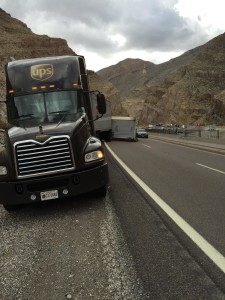 A UPS triple-unit semitrailer toppled its third trailer on Interstate 15 in the Virgin River Gorge. Mohave County, Arizona, Nov. 10, 2015 | Photo courtesy of Arizona Department of Public Safety Sgt. John T. Bottoms, St. George News