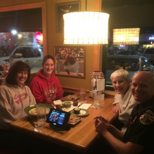 Volunteers take a break from serving tables to visit with family and colleagues who came out to show support, Applebee's, Cedar City, Utah, Nov. 7, 2015 | Photo courtesy of Jerry Womack, St. George News