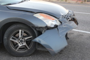 Driver slams into guardrail on northbound Interstate 15 near milepost 13, Washington County, Utah, Nov. 8, 2015 | Photo by Cody Blowers, St. George News